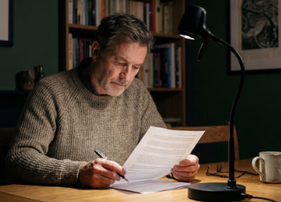Man reading with a HD Pro Table Light